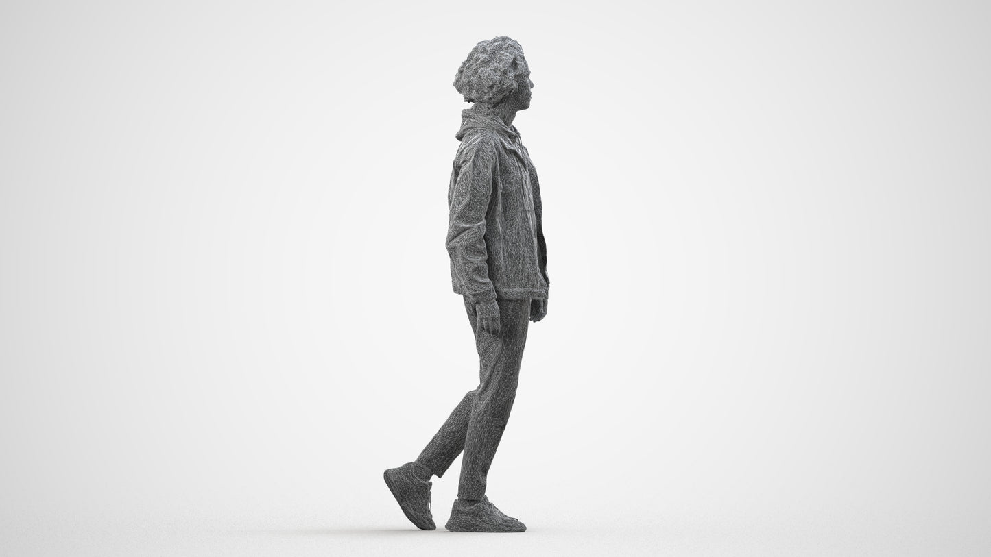 realistic 3D human man casual walking, archviz people FBX OBJ for Blender, wireframe side view