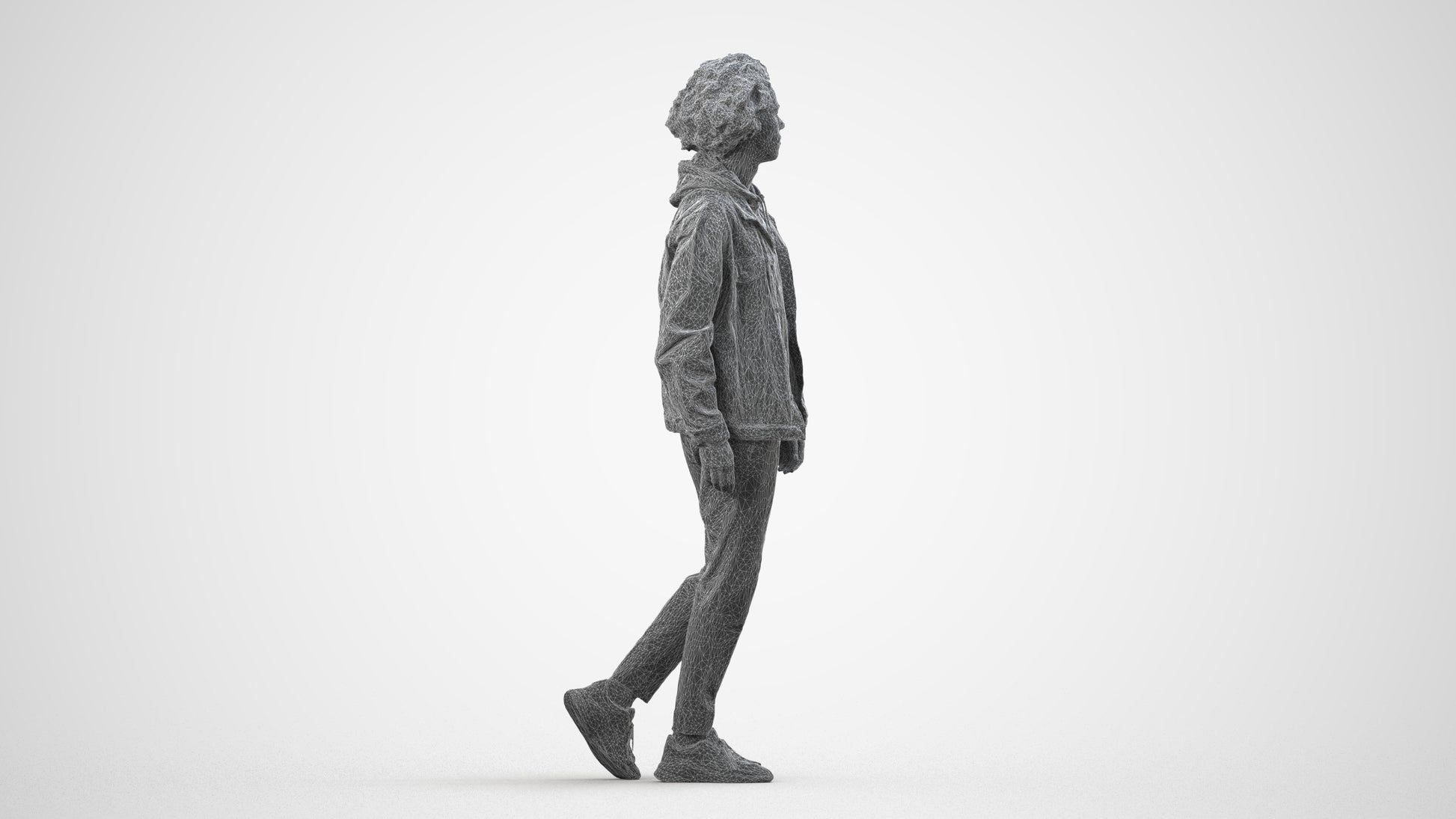realistic 3D human man casual walking, archviz people FBX OBJ for Blender, wireframe side view