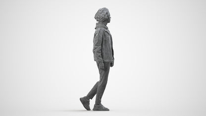 realistic 3D human man casual walking, archviz people FBX OBJ for Blender, wireframe side view