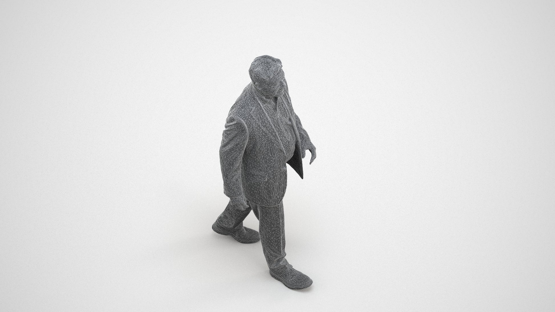 realistic 3D senior man business standing, scanned archviz people for Blender and 3ds Max, wireframe three-quarter view