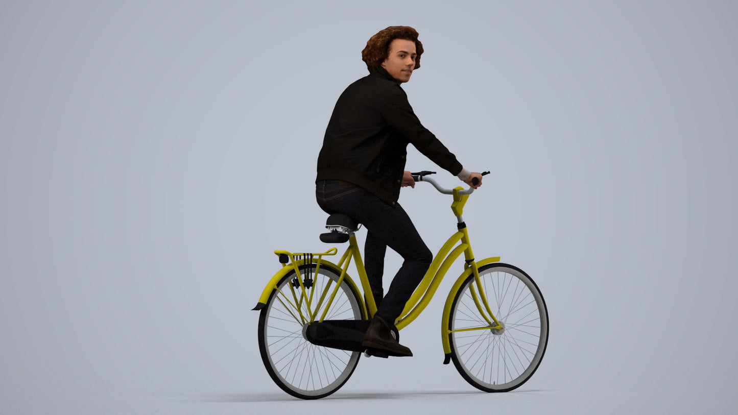 scanned 3D man casual cycling, photogrammetry people for Enscape and V-Ray, side view render