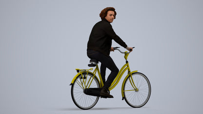 scanned 3D man casual cycling, photogrammetry people for Enscape and V-Ray, side view render