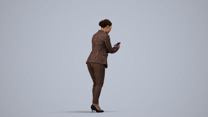 realistic 3D human woman business standing, archviz people FBX OBJ for Blender, side view render
