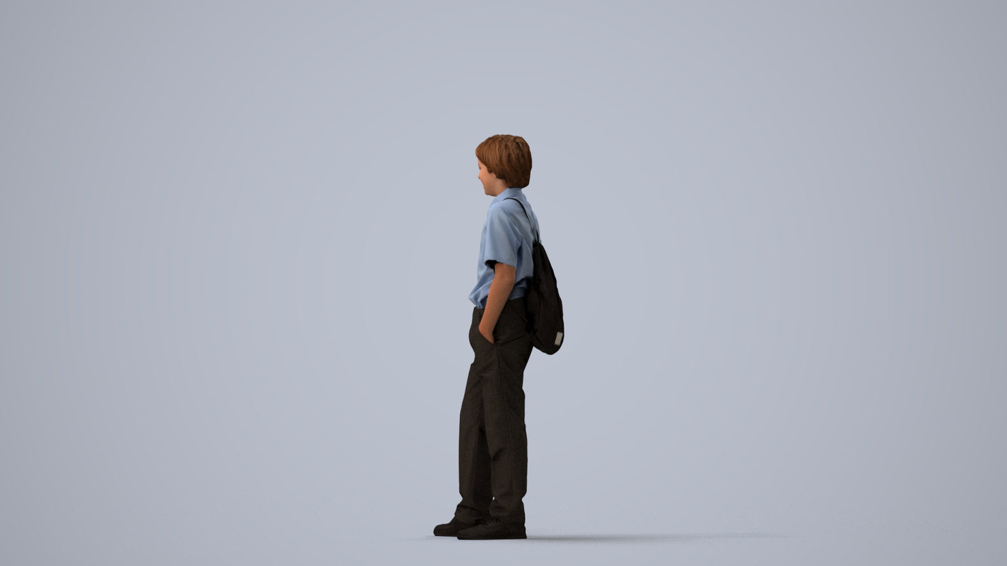 photogrammetry 3D boy kids, realistic human model archviz FBX, three-quarter view render