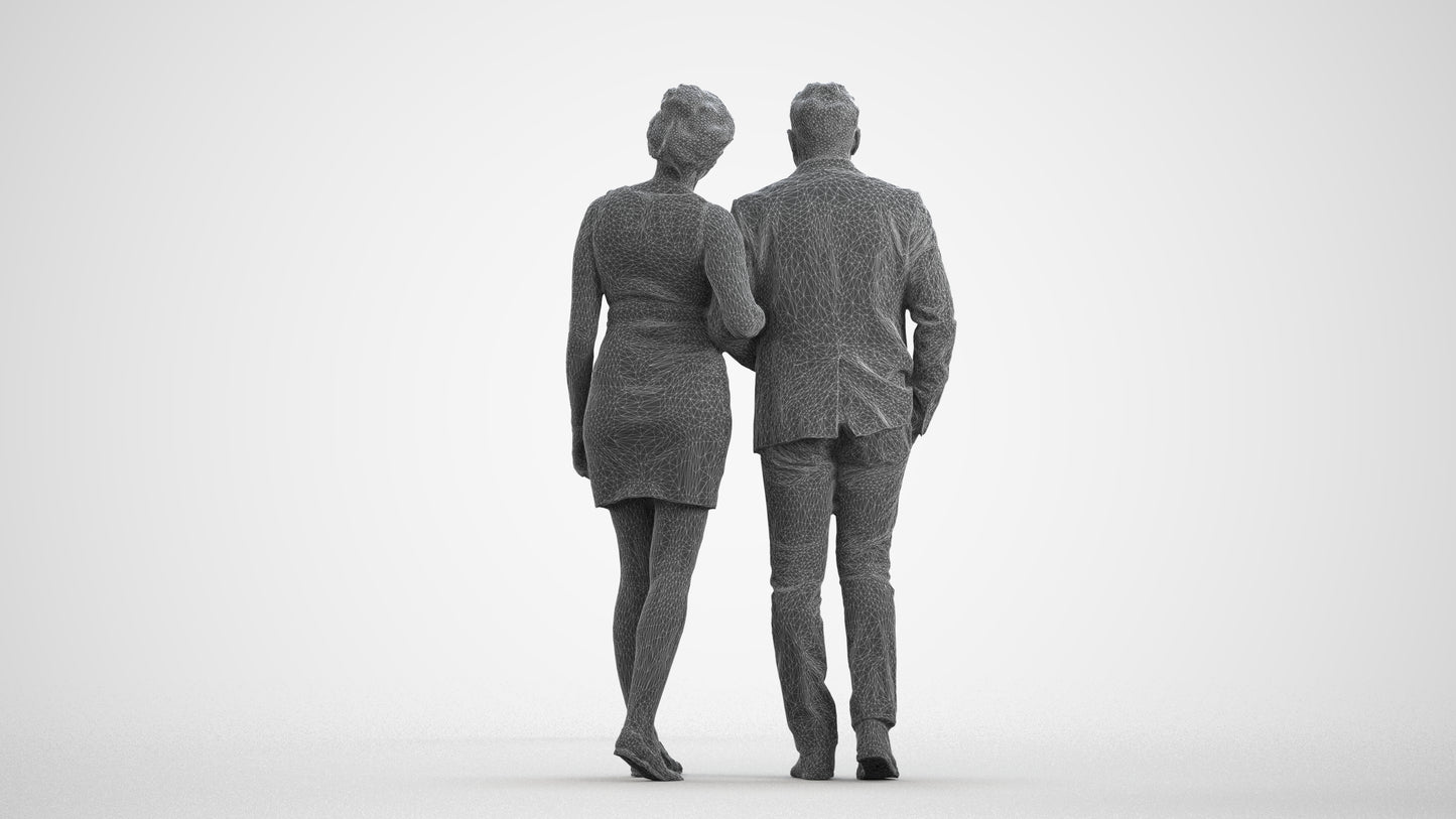3D people model woman casual couple, scanned human for 3ds Max rendering, wireframe front view