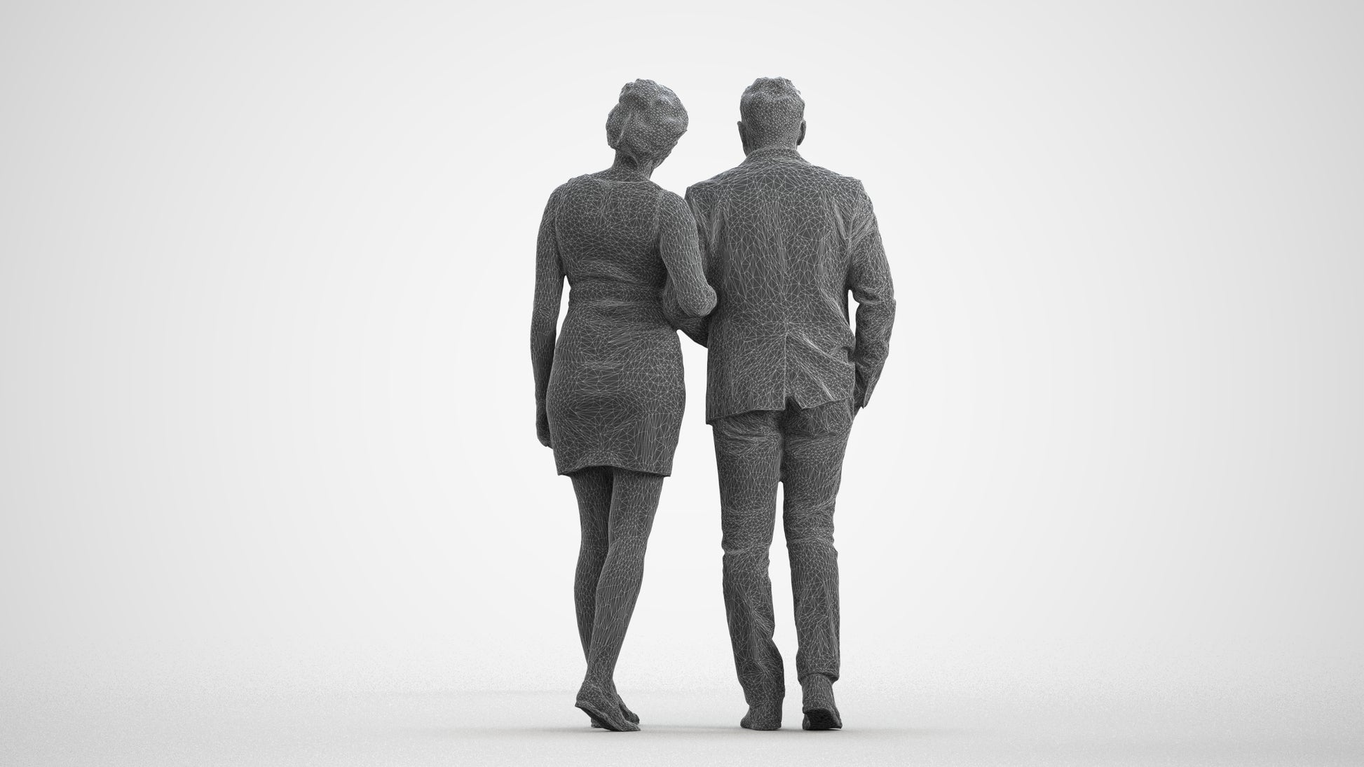 3D people model woman casual couple, scanned human for 3ds Max rendering, wireframe front view