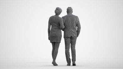 3D people model woman casual couple, scanned human for 3ds Max rendering, wireframe front view