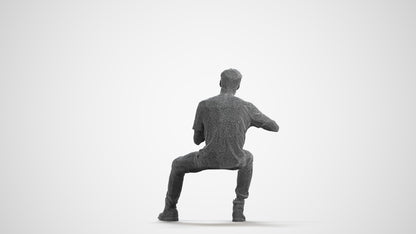 realistic 3D man casual sitting, scanned archviz people for Blender and 3ds Max, wireframe front view