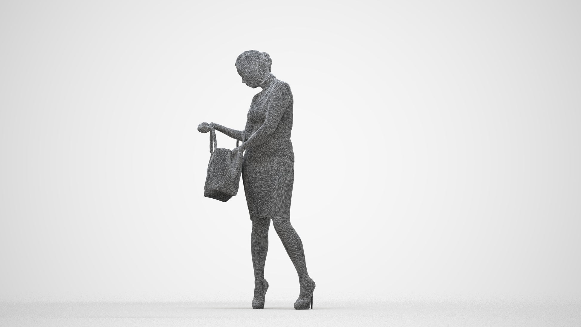 photogrammetry 3D woman business standing, realistic human model archviz FBX, wireframe back view