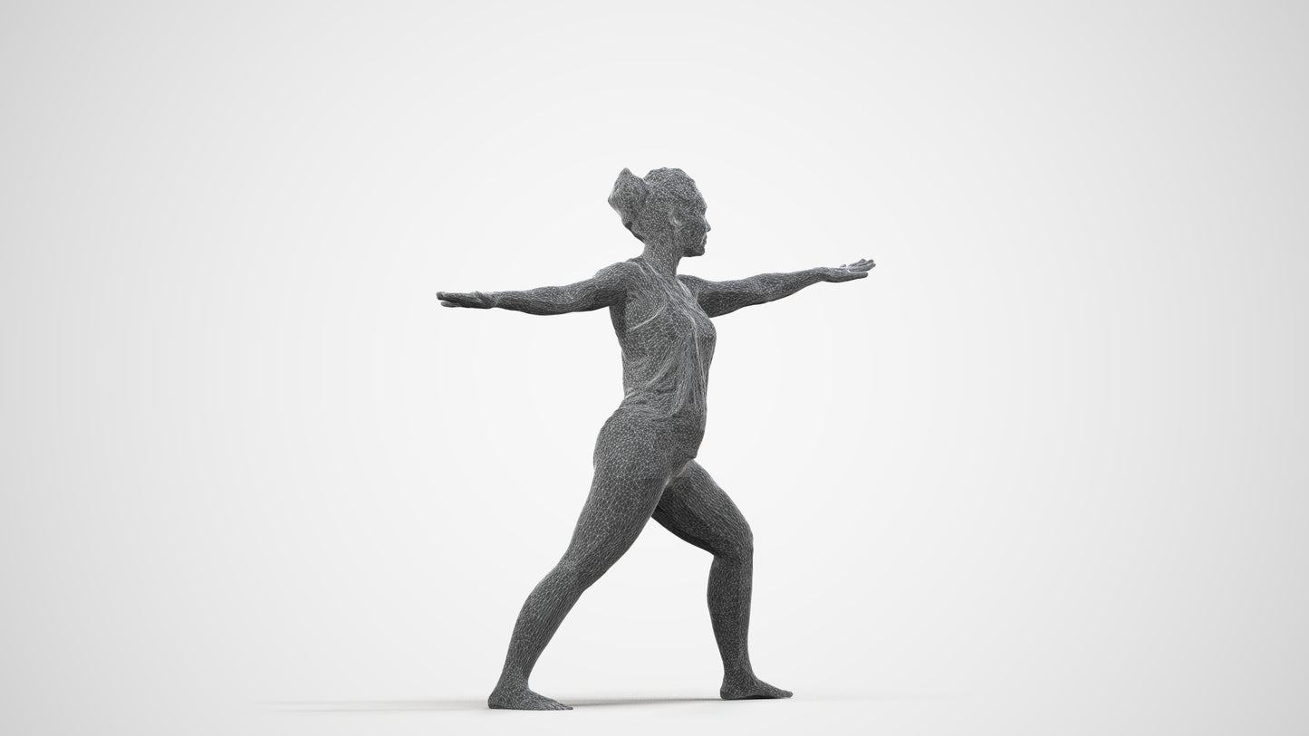 realistic 3D woman sport, scanned archviz people for Blender and 3ds Max, wireframe side view