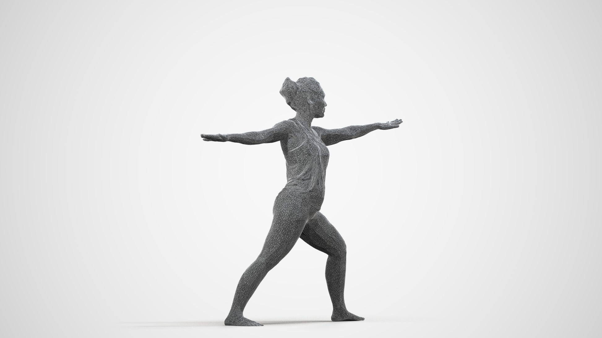 realistic 3D woman sport, scanned archviz people for Blender and 3ds Max, wireframe side view
