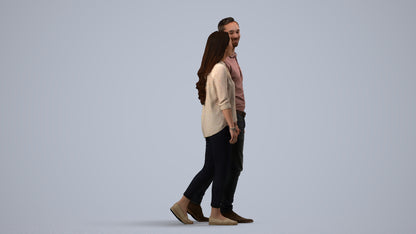 realistic 3D human woman casual couple, archviz people FBX OBJ for Blender, side view render