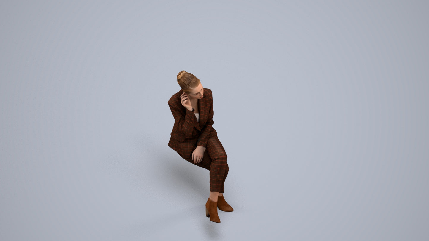 realistic 3D human woman business, archviz people FBX OBJ for Blender, back view render