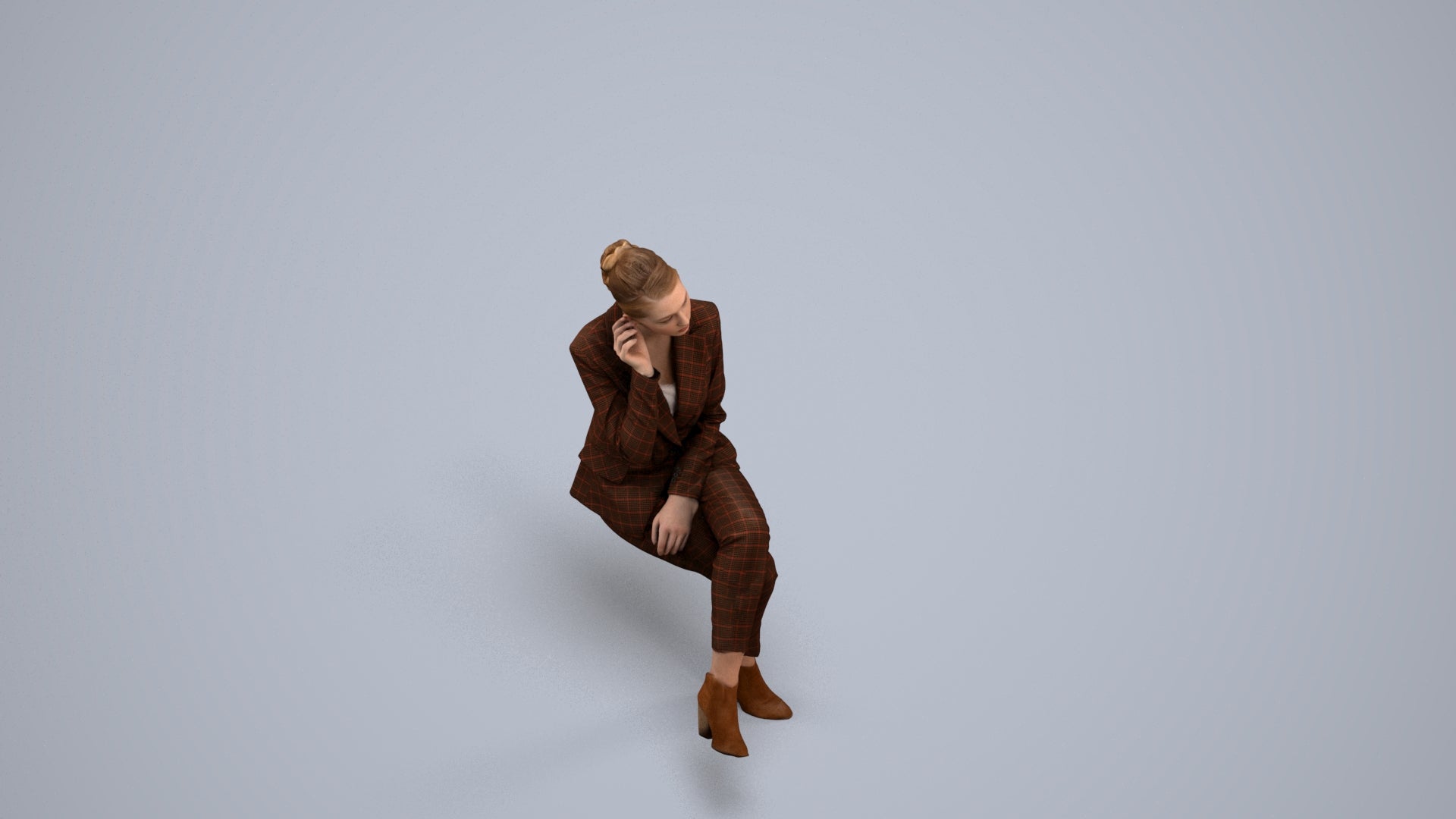 realistic 3D human woman business, archviz people FBX OBJ for Blender, back view render