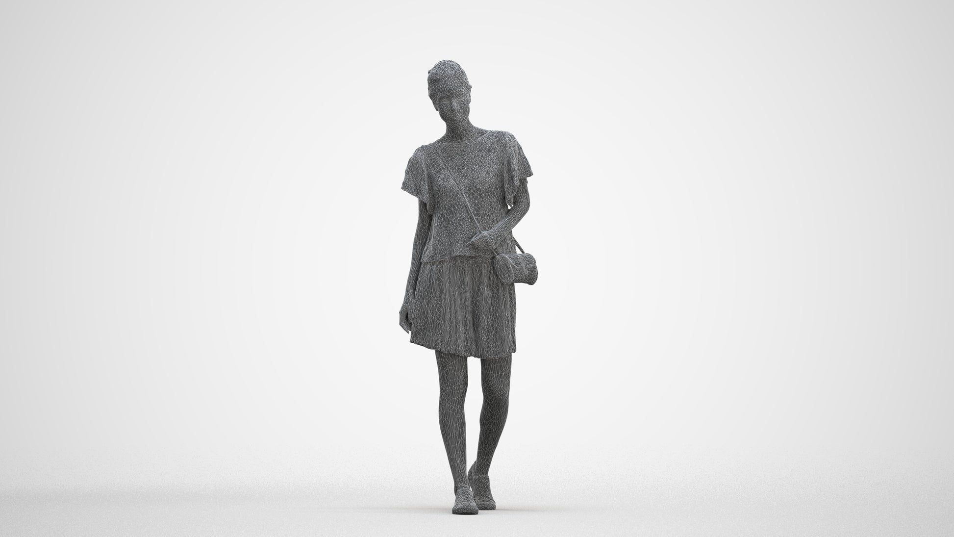scanned 3D woman casual standing, photogrammetry people for Enscape and V-Ray, three-quarter front view render
