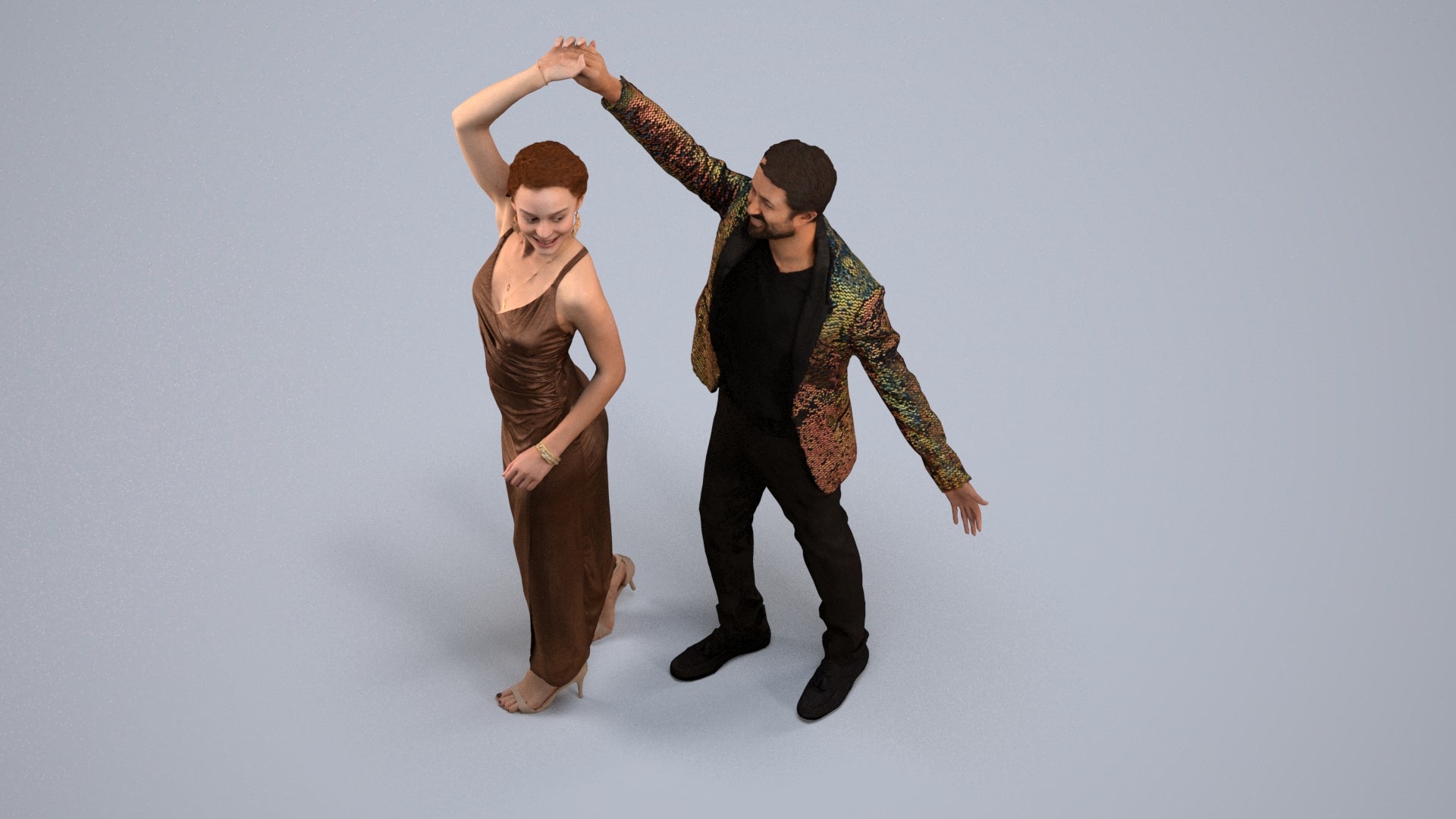 scanned 3D woman formal dancing, photogrammetry people for Enscape and V-Ray, back view render