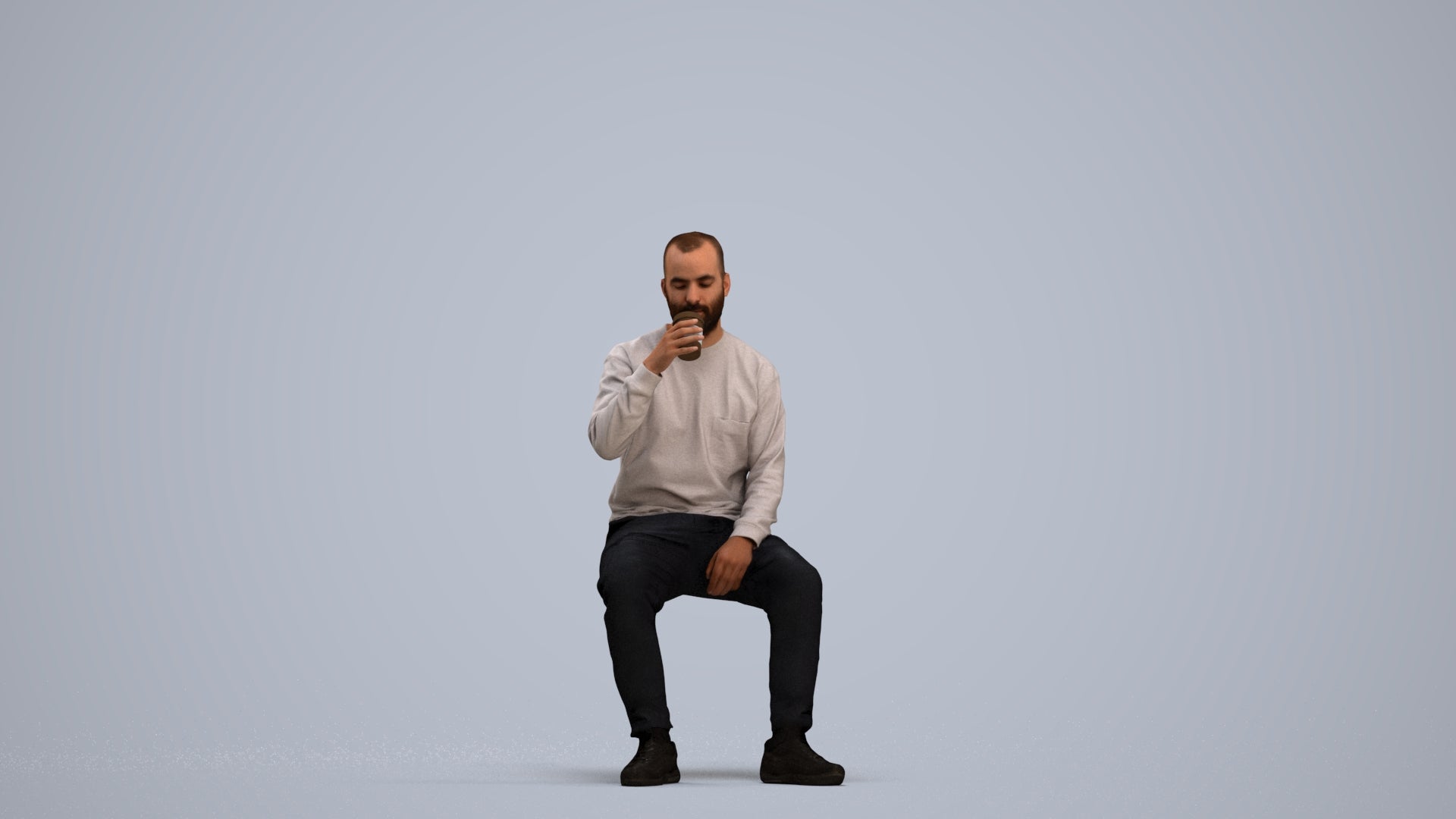 3D people model man casual sitting, scanned human for 3ds Max rendering, standing pose render