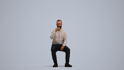 3D people model man casual sitting, scanned human for 3ds Max rendering, standing pose render