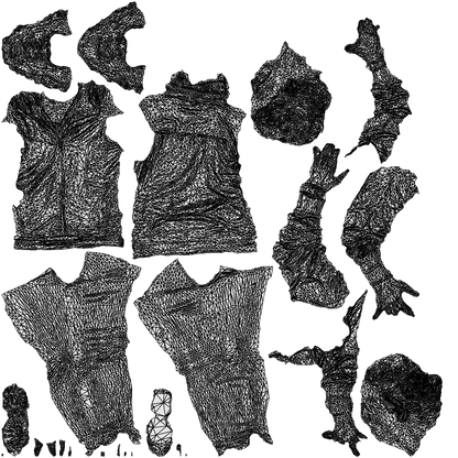 3D human model woman sport, photogrammetry scanned person for archviz, wireframe top-down view