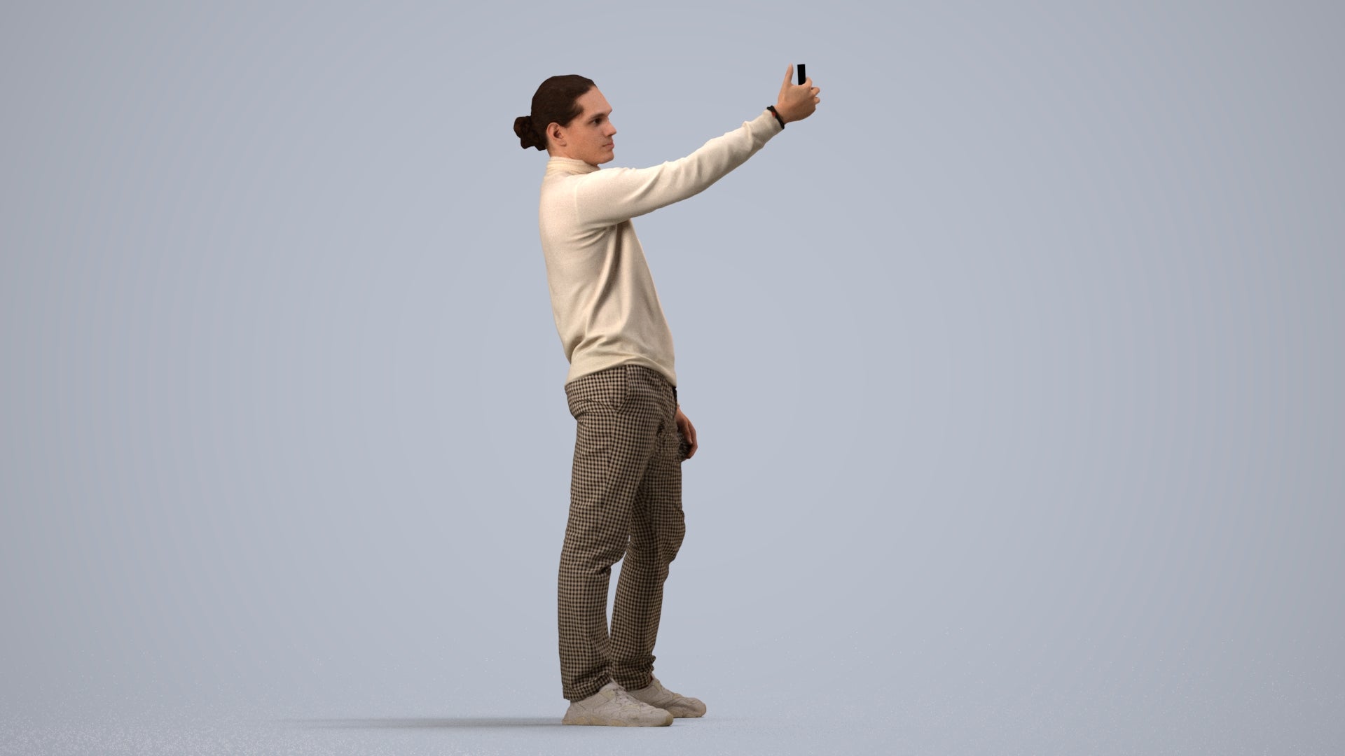 3D scanned man standing casual, photorealistic archviz people for Enscape and SketchUp, side view render