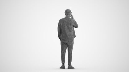 3D scanned man standing casual, photorealistic archviz people for Enscape and SketchUp, wireframe front view