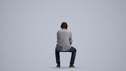 photogrammetry 3D man casual sitting, realistic human model archviz FBX, front view render