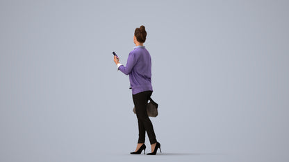 realistic 3D people woman business walking, render-ready for V-Ray and Corona, FBX OBJ, three-quarter view render