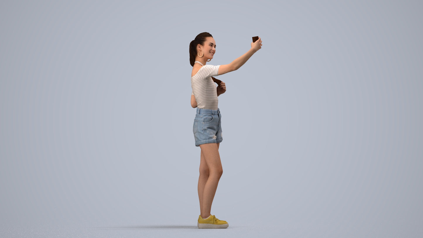 realistic 3D people woman casual standing, render-ready for V-Ray and Corona, FBX OBJ, side view render