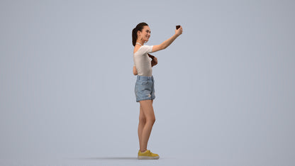 realistic 3D people woman casual standing, render-ready for V-Ray and Corona, FBX OBJ, side view render