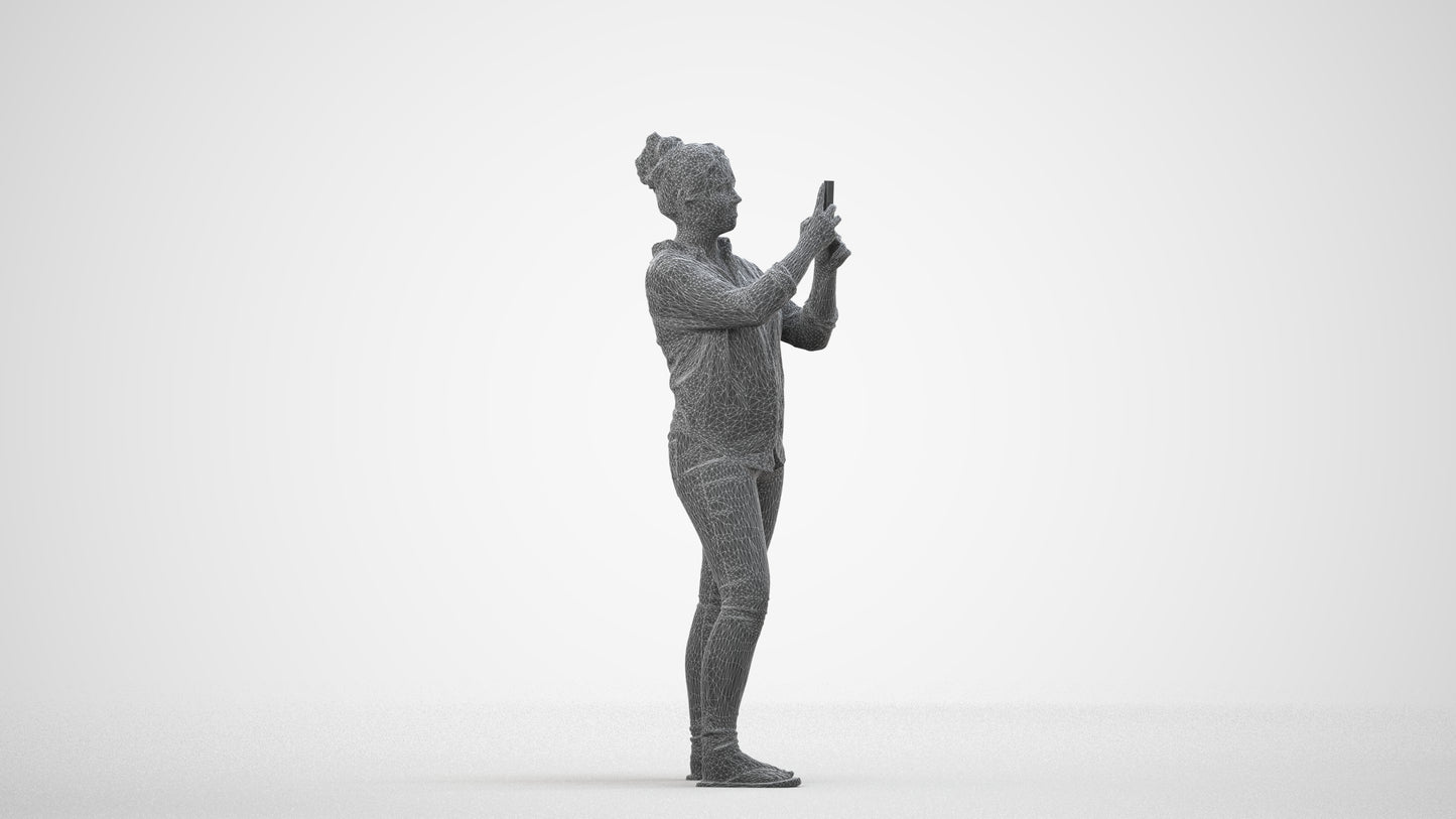 3D people model man casual standing, scanned human for 3ds Max rendering, wireframe side view
