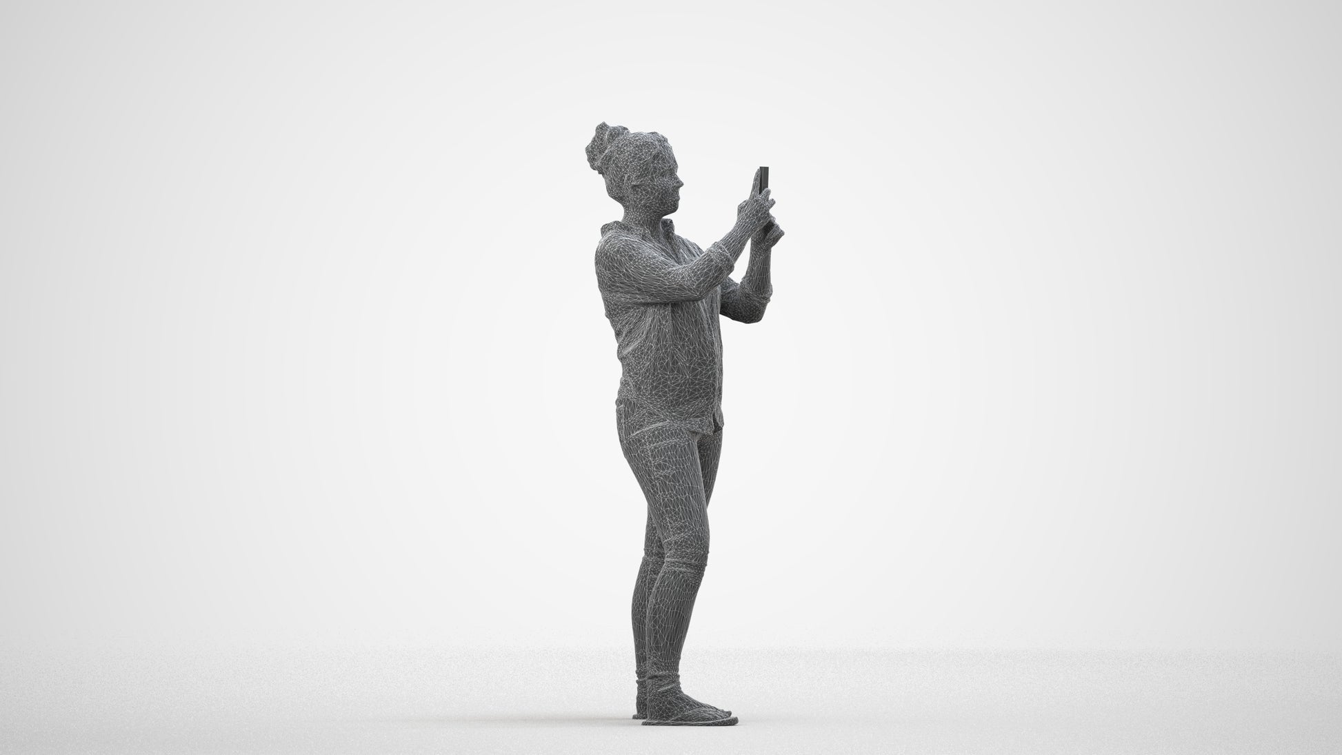 3D people model man casual standing, scanned human for 3ds Max rendering, wireframe side view
