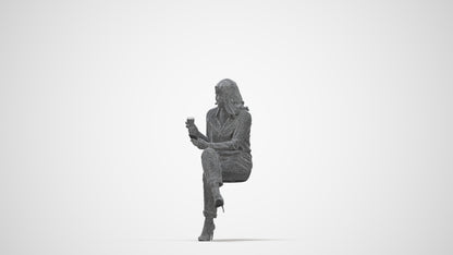 scanned 3D woman casual sitting, photogrammetry people for Enscape and V-Ray, wireframe back view