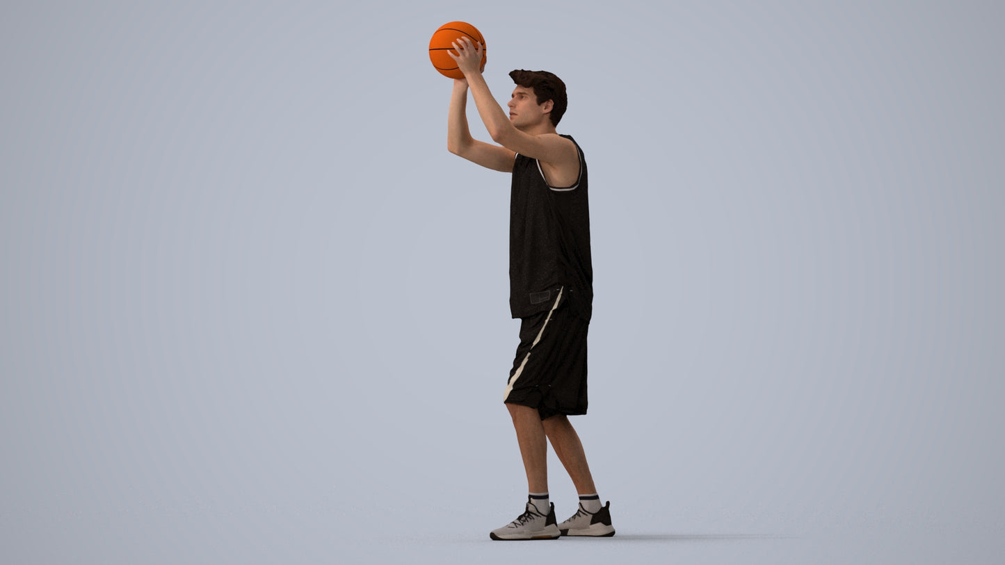 3D people model man sport, scanned human for 3ds Max rendering, three-quarter view render
