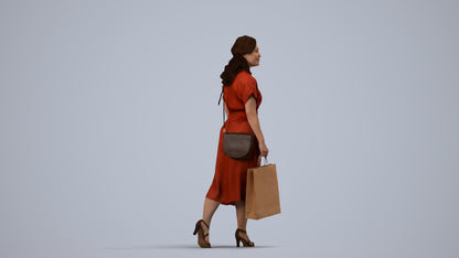 photogrammetry 3D woman casual walking, realistic human model archviz FBX, side view render