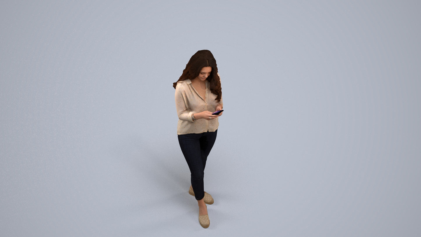 3D scanned woman walking, photorealistic archviz people for Enscape and SketchUp, back view render