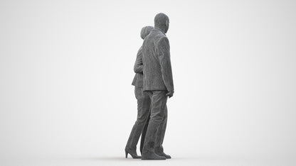 3D human model senior woman business couple, photogrammetry scanned person for archviz, wireframe side view