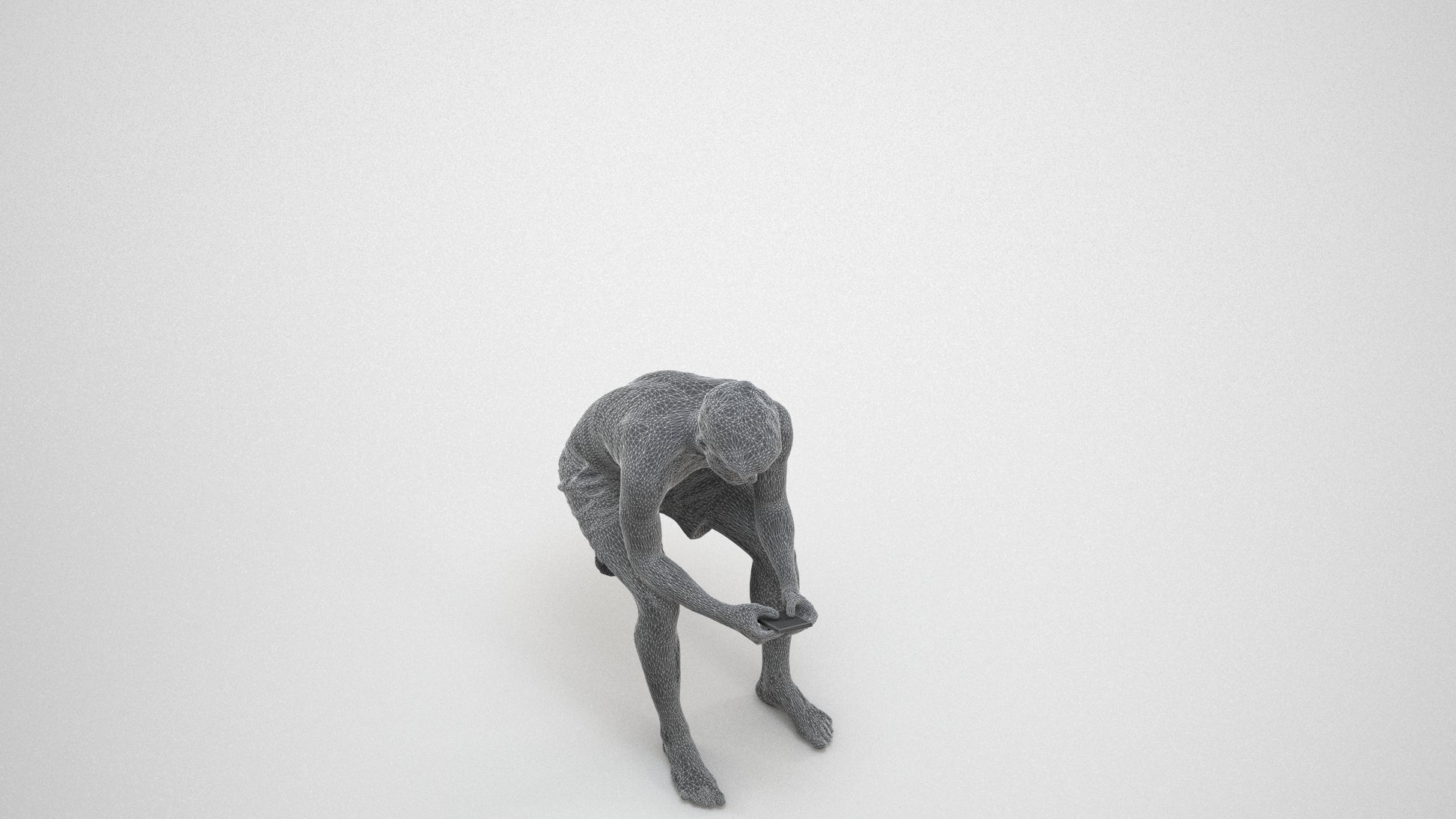 scanned 3D man pool, photogrammetry people for Enscape and V-Ray, wireframe three-quarter view