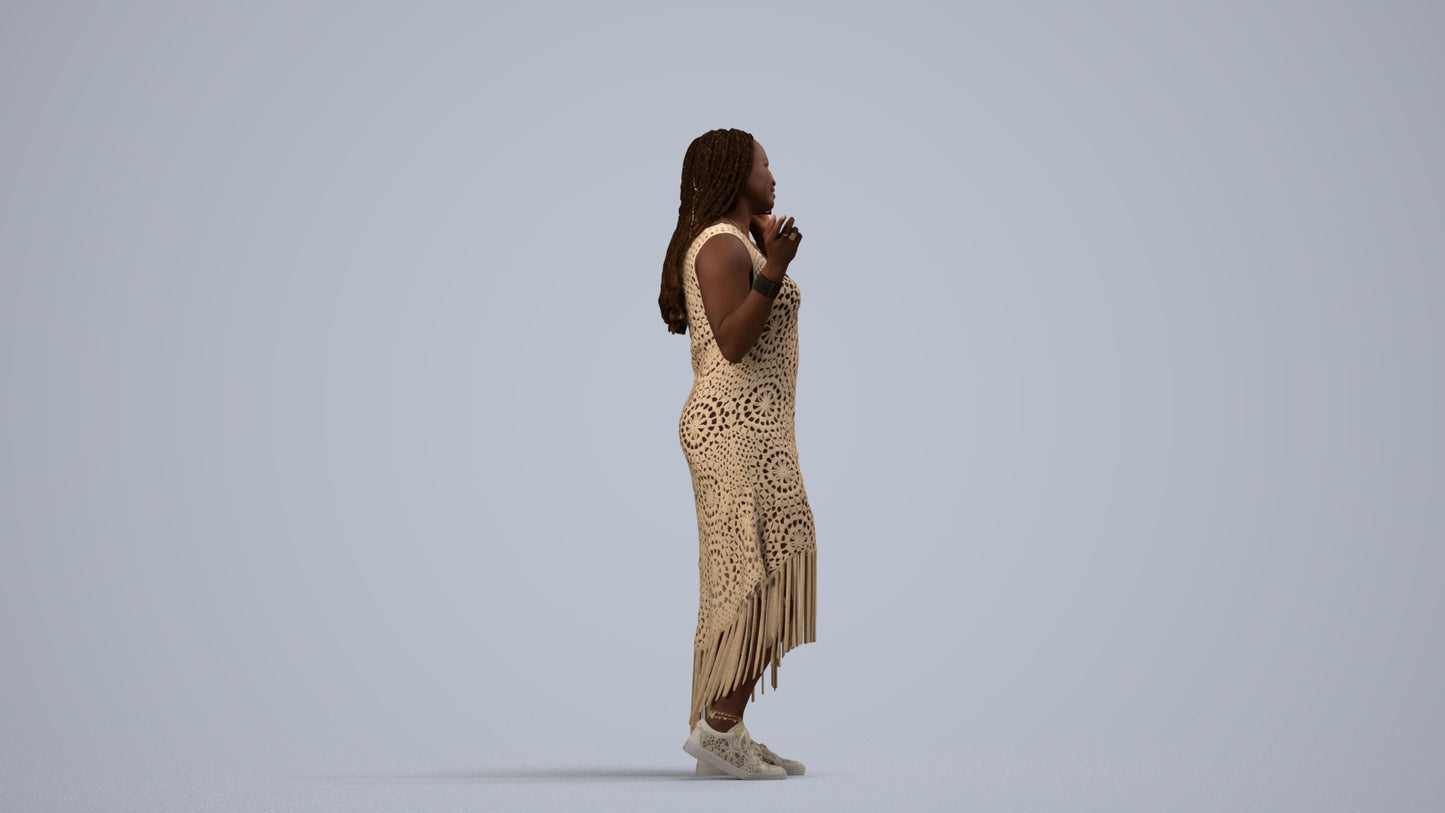photogrammetry 3D woman casual standing, realistic human model archviz FBX, side view render
