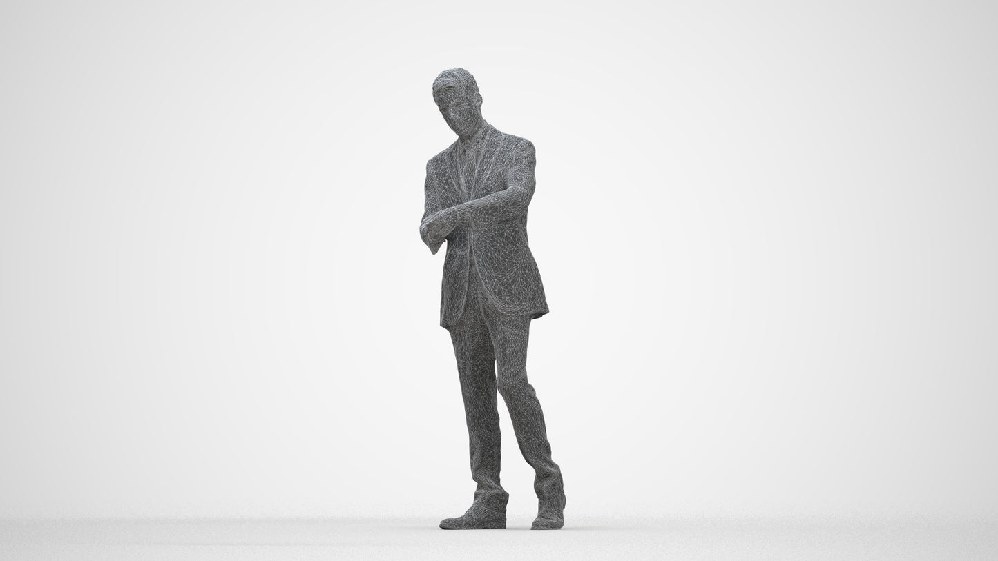 realistic 3D human man business, archviz people FBX OBJ for Blender, wireframe back view