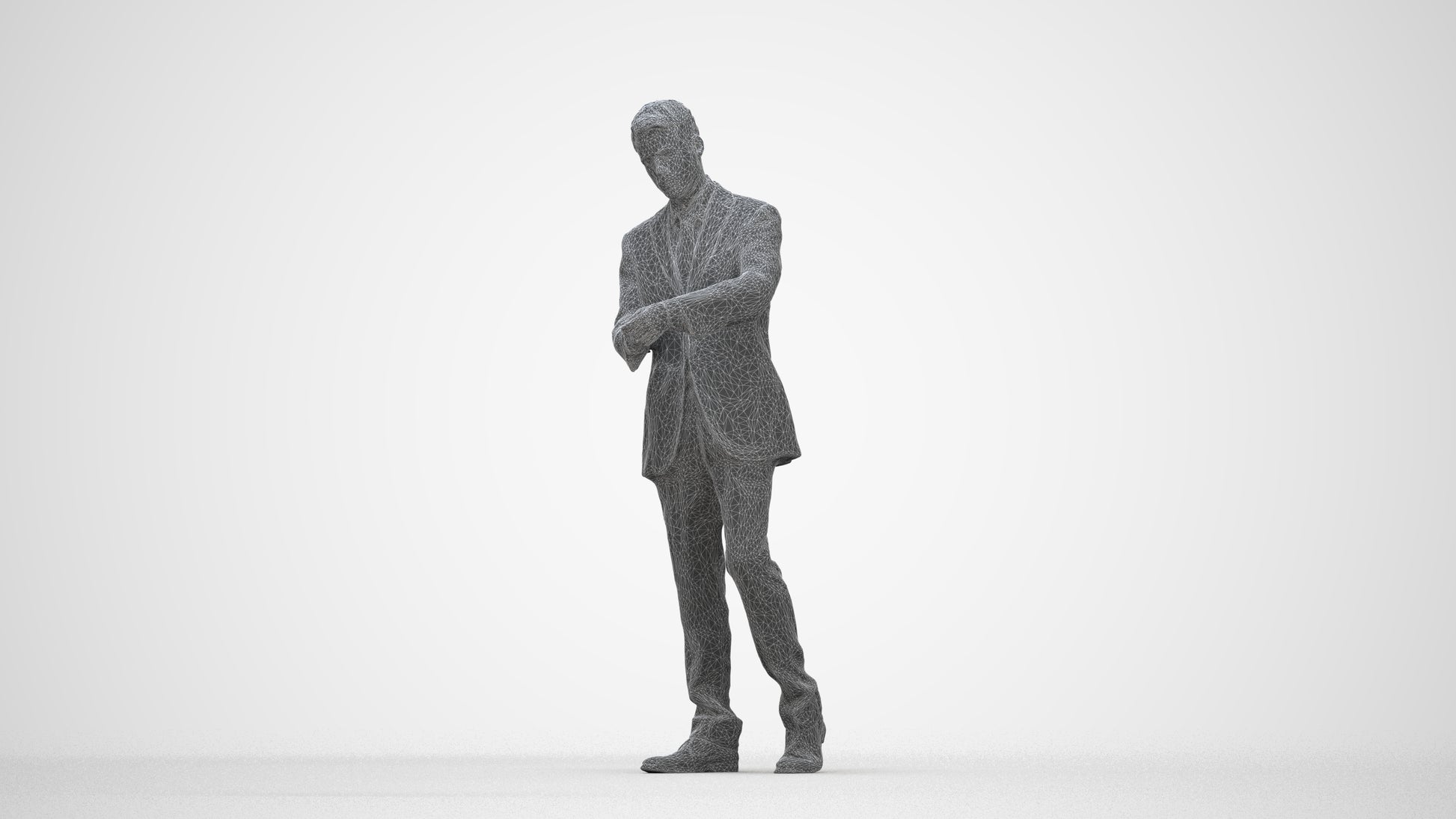 realistic 3D human man business, archviz people FBX OBJ for Blender, wireframe back view