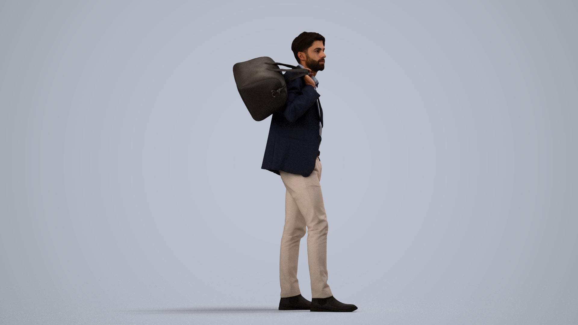 realistic 3D people man business, render-ready for V-Ray and Corona, FBX OBJ, side view render
