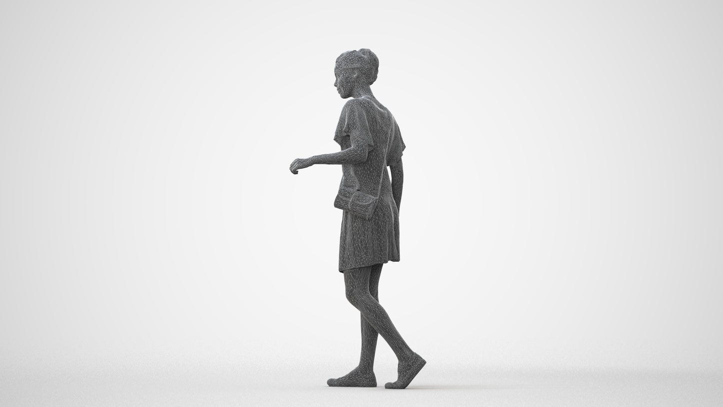 photogrammetry 3D woman casual walking, realistic human model archviz FBX, square thumbnail