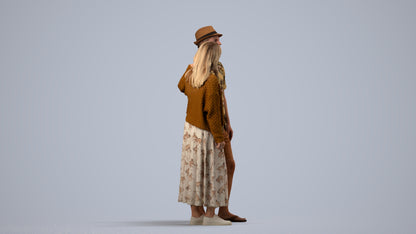 3D human model woman standing, photogrammetry scanned person for archviz, side view render