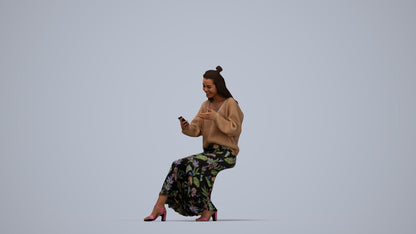 realistic 3D woman casual sitting, scanned archviz people for Blender and 3ds Max, top-down view render