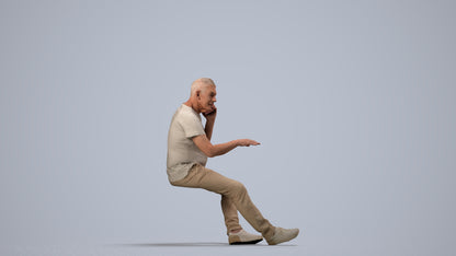 3D people model senior man casual sitting, scanned human for 3ds Max rendering, side view render