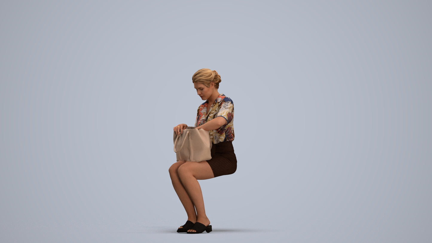 3D scanned woman sitting casual, photorealistic archviz people for Enscape and SketchUp, standing pose render