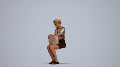 3D scanned woman sitting casual, photorealistic archviz people for Enscape and SketchUp, standing pose render