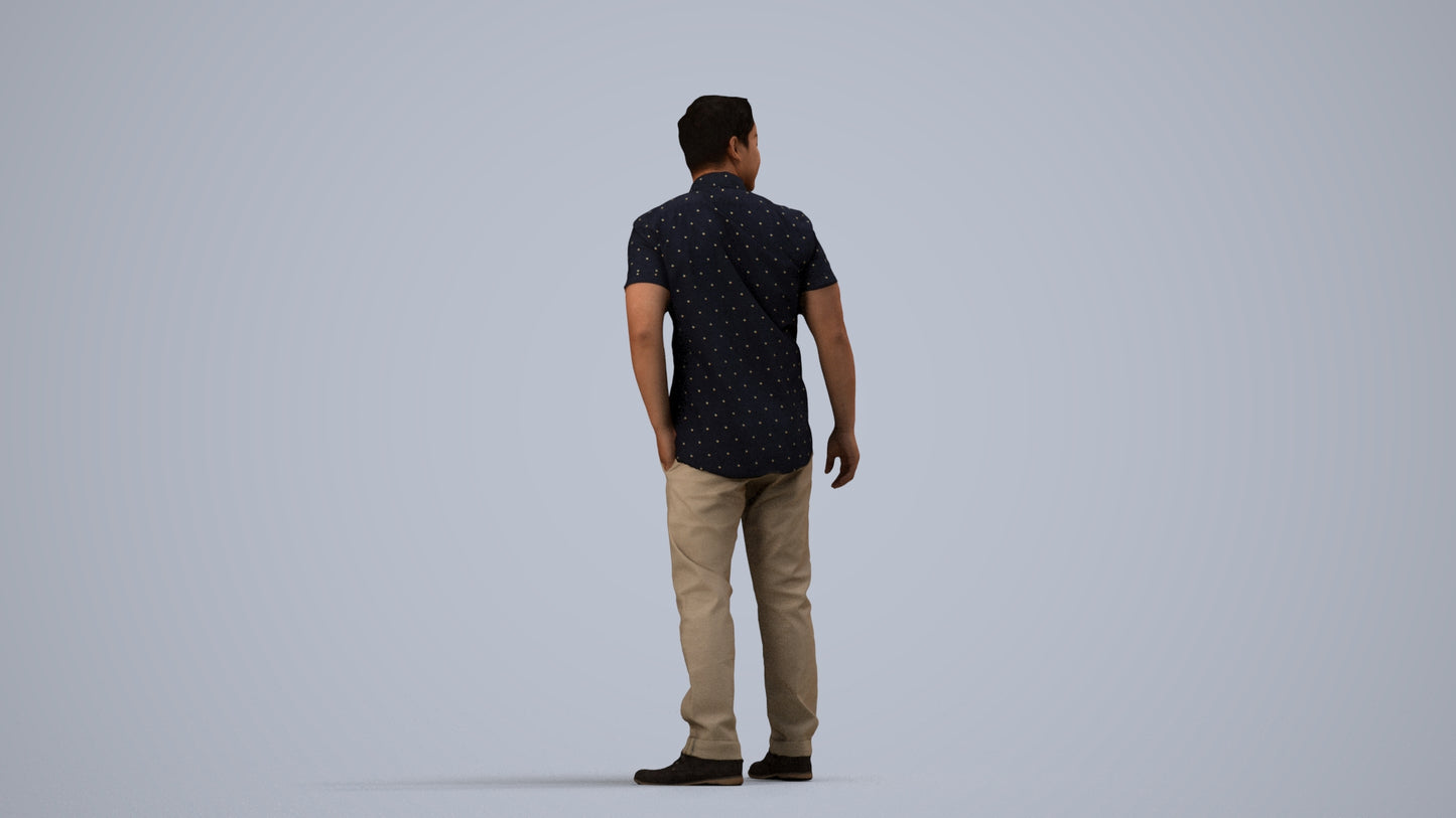 3D scanned man standing casual, photorealistic archviz people for Enscape and SketchUp, side view render