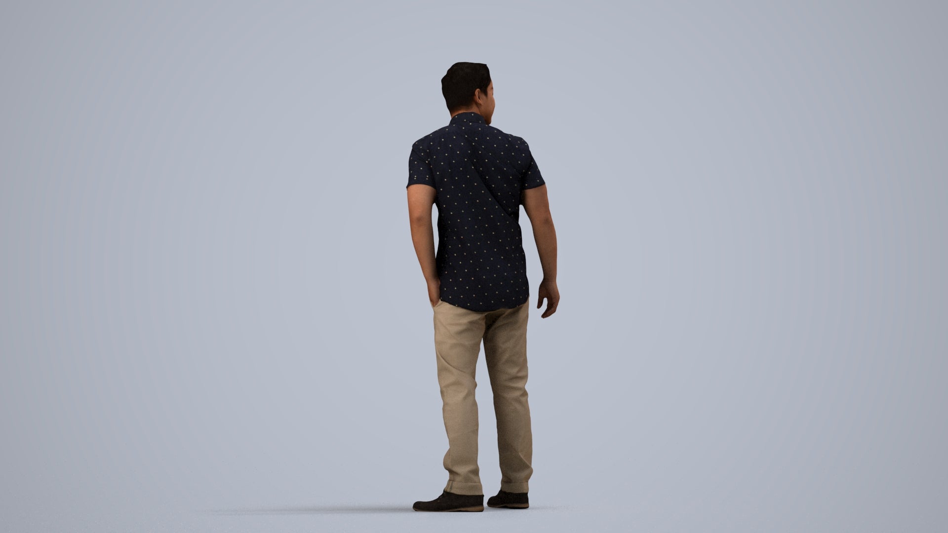 3D scanned man standing casual, photorealistic archviz people for Enscape and SketchUp, side view render