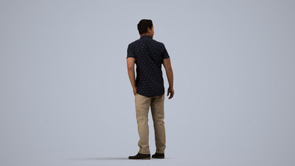 3D scanned man standing casual, photorealistic archviz people for Enscape and SketchUp, side view render